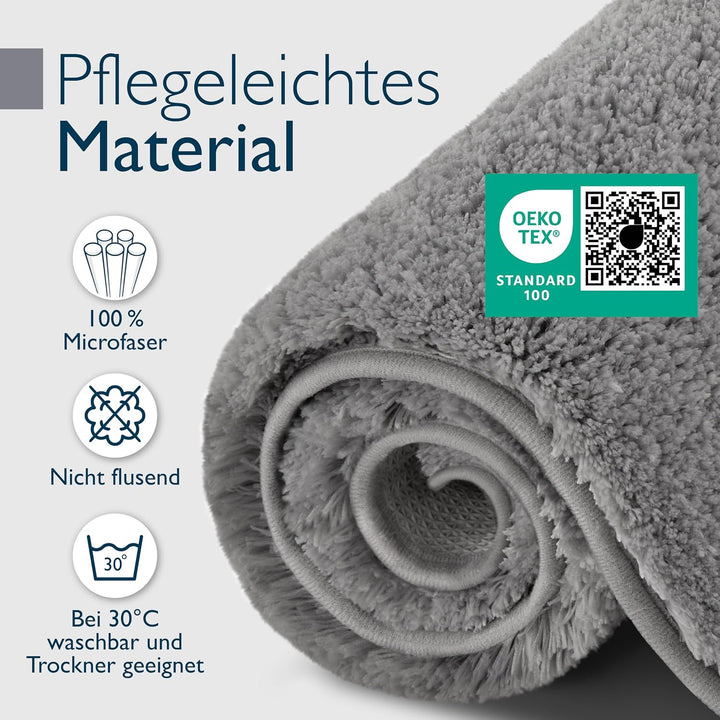 Beautissu Badematte rutschfest 100x60 cm – Duschvorleger Hochflor Badteppich rutschfest Waschbar Sha