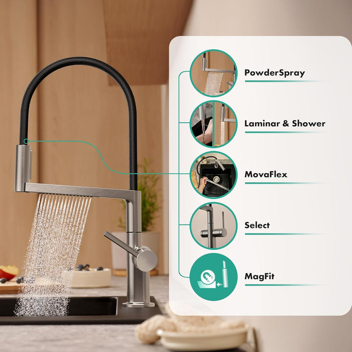 hansgrohe Talis Select M54 PowderSpray Küchenarmatur mit flexiblem Auslauf und Brause, SemiPro, 3 St
