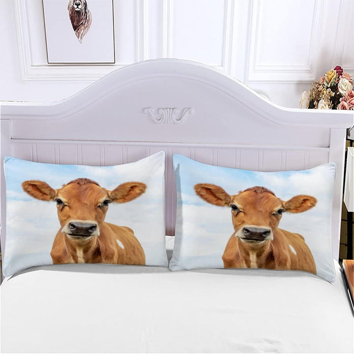 Kuh Tiere Bettwäsche 135×200 Weiche Mikrofaser 3D Druck Braune Kuh Bettbezug mit Reissverschluss Für