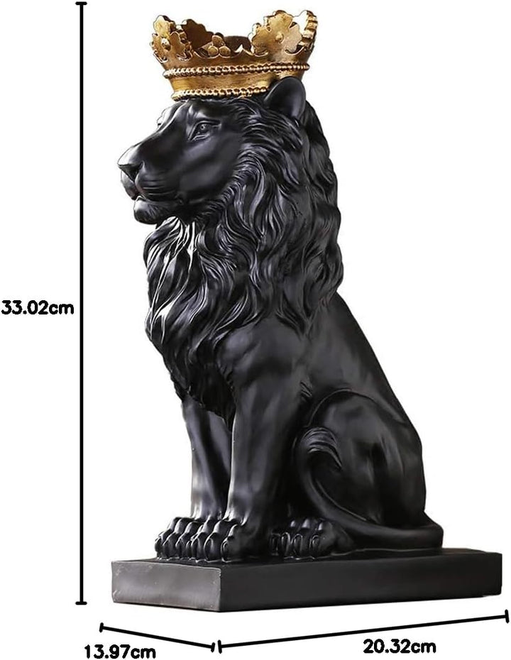 H&W Krone Löwe Statue, Schwarze Skulpturen, Harz Löwenfiguren für Männer, Kunst Statue Ornamente für