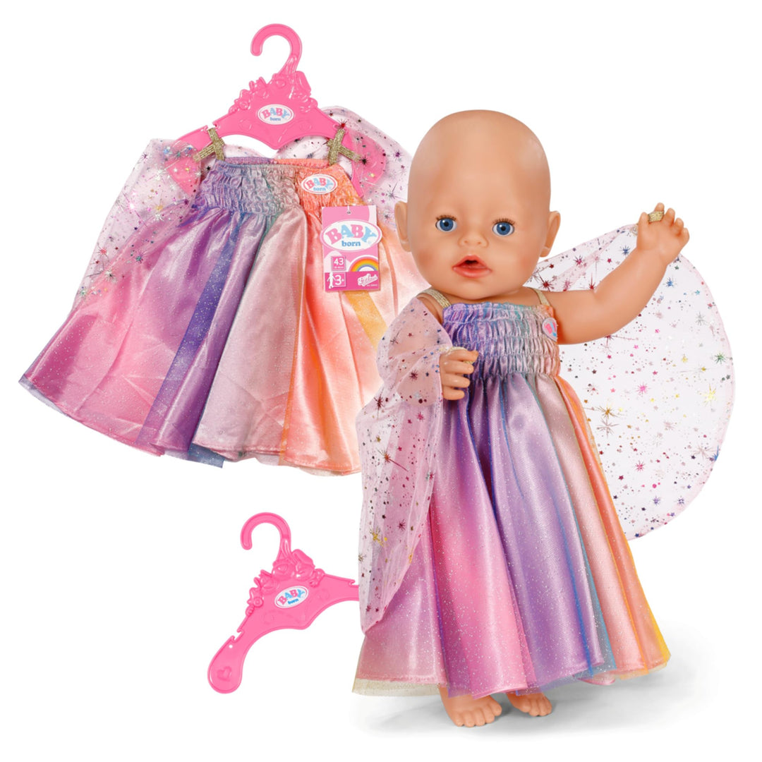 Baby Born Regenbogenkleid, Puppenkleid mit Flügeln und Glitzer für 43cm Puppen, 836132 Zapf Creation