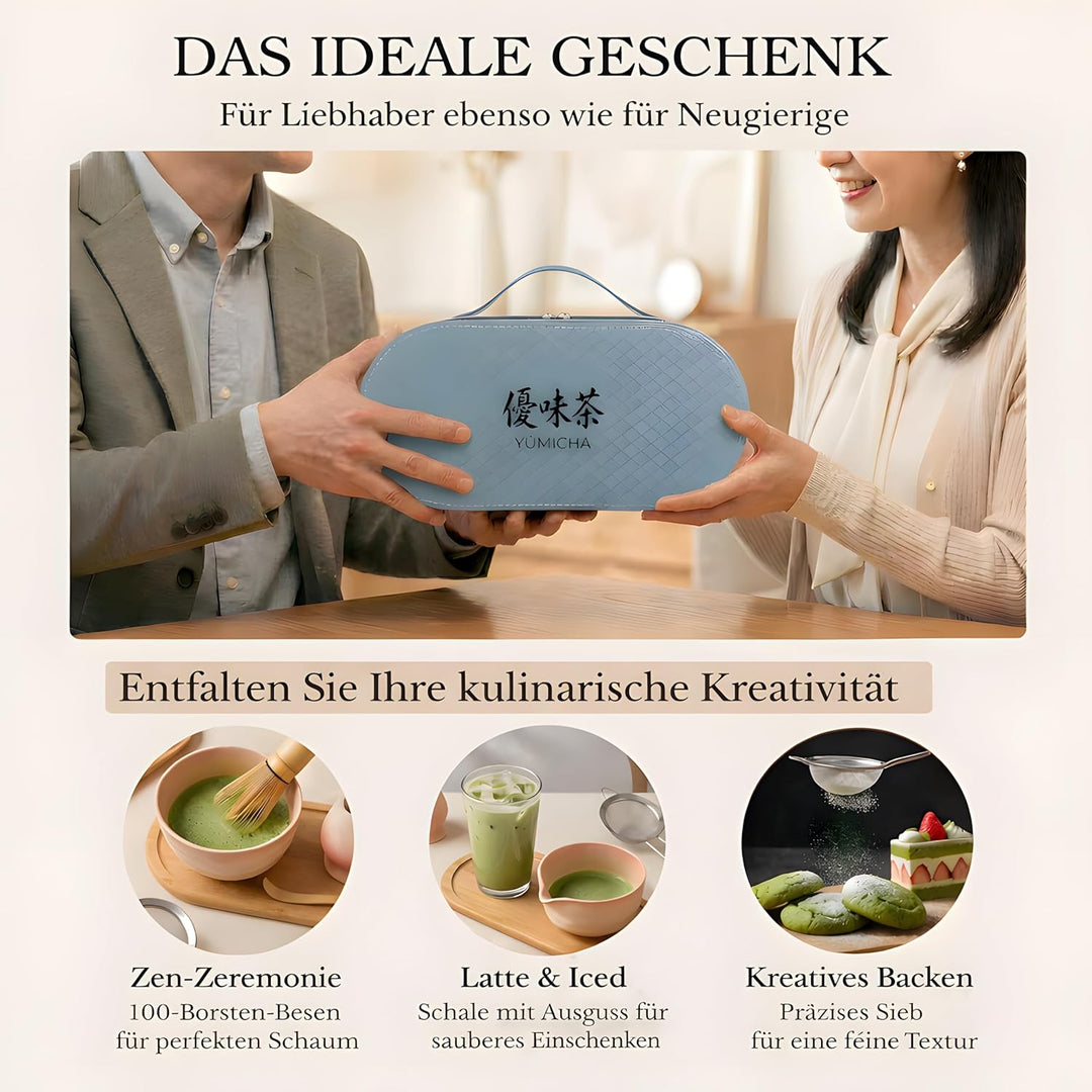 Matcha Set Komplett 7-teilig – Matcha Tee Set mit Schale, Bambusbesen (Chasen), Löffel, Halter & Auf
