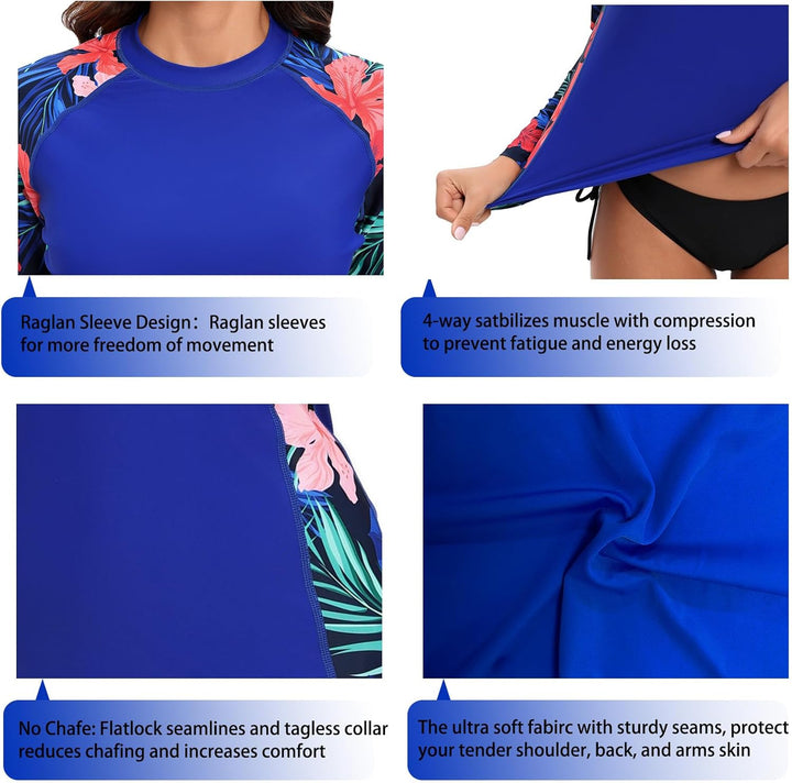 SURFEASY Damen Rash Guard Langarm Sonnenschutz Schnelltrocknend Badeshirt Surf Shirt Schwimmen Badem