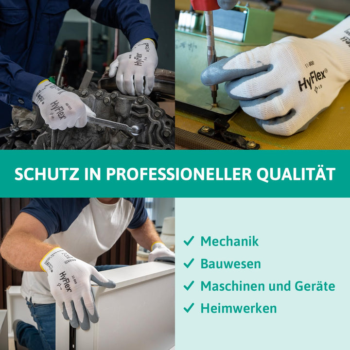 Ansell HyFlex 11-800 Professionelle Arbeitshandschuhe, Rutschfeste Nitril-Beschichtung, Industrie-Sc