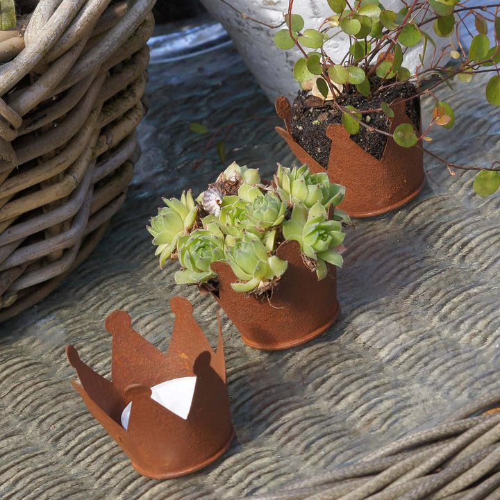 UNUS Mini Krone Rost Ø6,5 cm, Gartendeko Rostoptik, Edelrost (6er Set), 6er Set