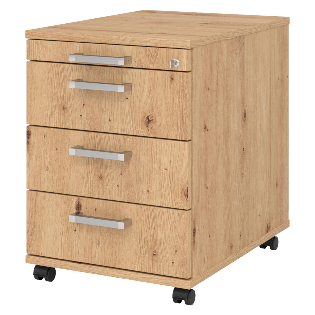 bümö Rollcontainer mit Schubladen, Container abschliessbar aus Holz in Asteiche - Rollwagen für's Bü