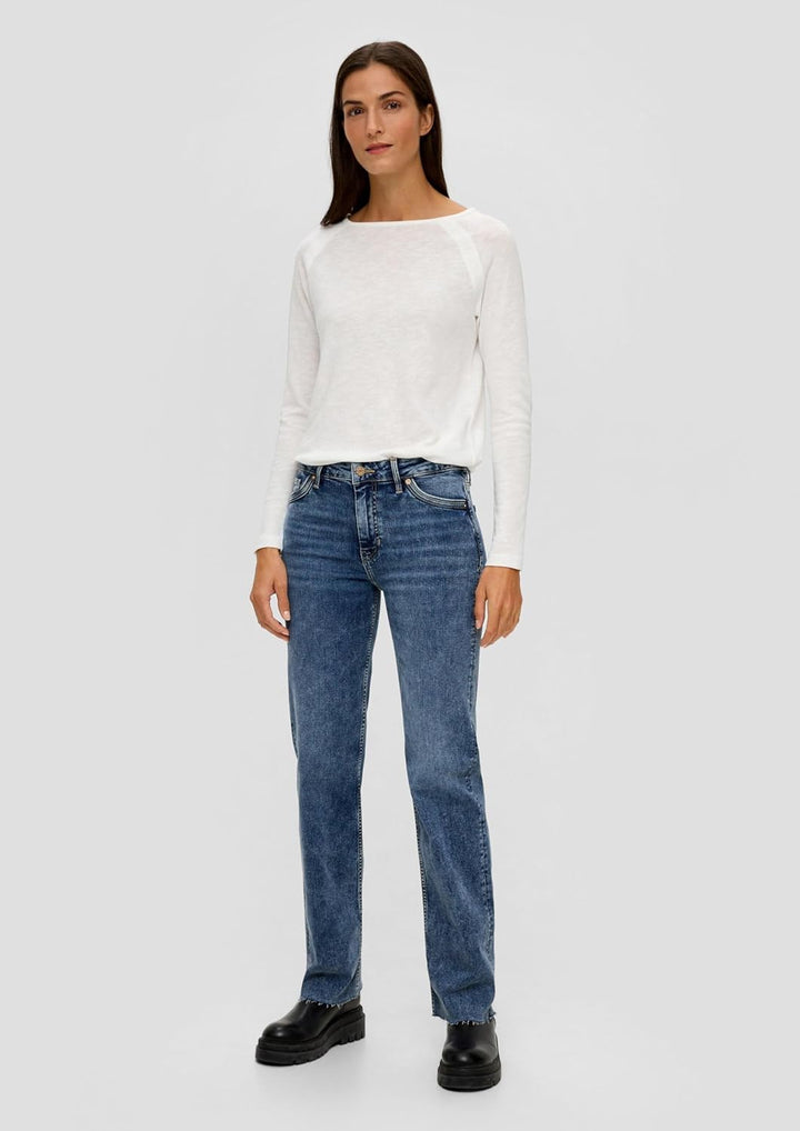 s.Oliver Damen 2120779 Jeans Karolin Straight Fit, Blau, 32W / 34L EU