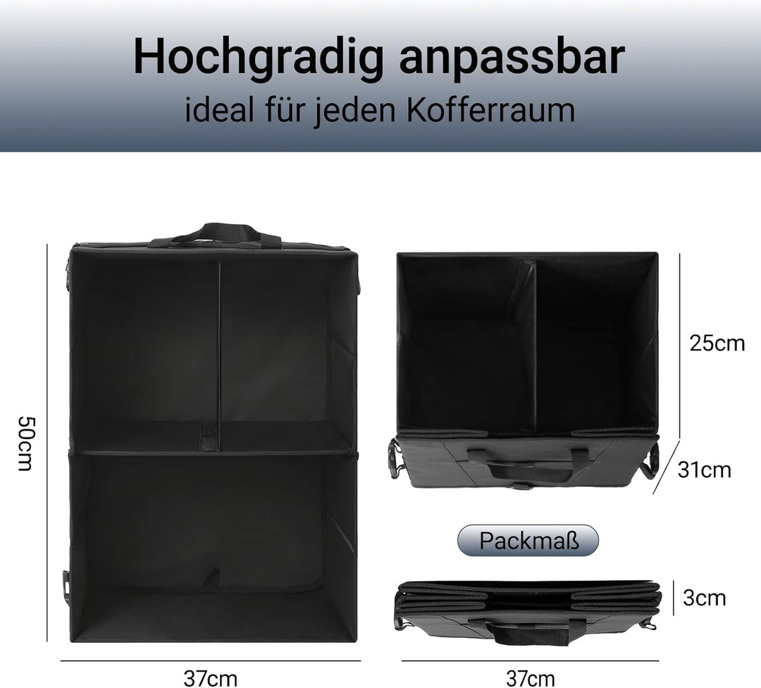 Kofferraum Organizer mit Deckel, Kofferraumtasche Faltbar & Rutschfest, Auto Aufbewahrungsbox Stabil