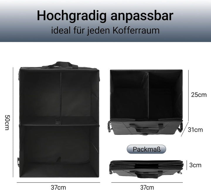 Kofferraum Organizer mit Deckel, Kofferraumtasche Faltbar & Rutschfest, Auto Aufbewahrungsbox Stabil