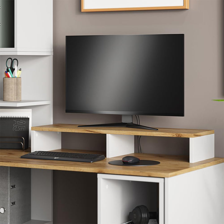 Vicco Monitorständer Tomy, Weiss/Goldkraft Eiche, 80 x 12 cm, Weiß/Goldkraft Eiche