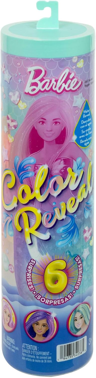 Barbie Color Reveal Reihe Meerjungfrauen-Puppe und Accessoires mit 6 Überraschungen, einschliesslich