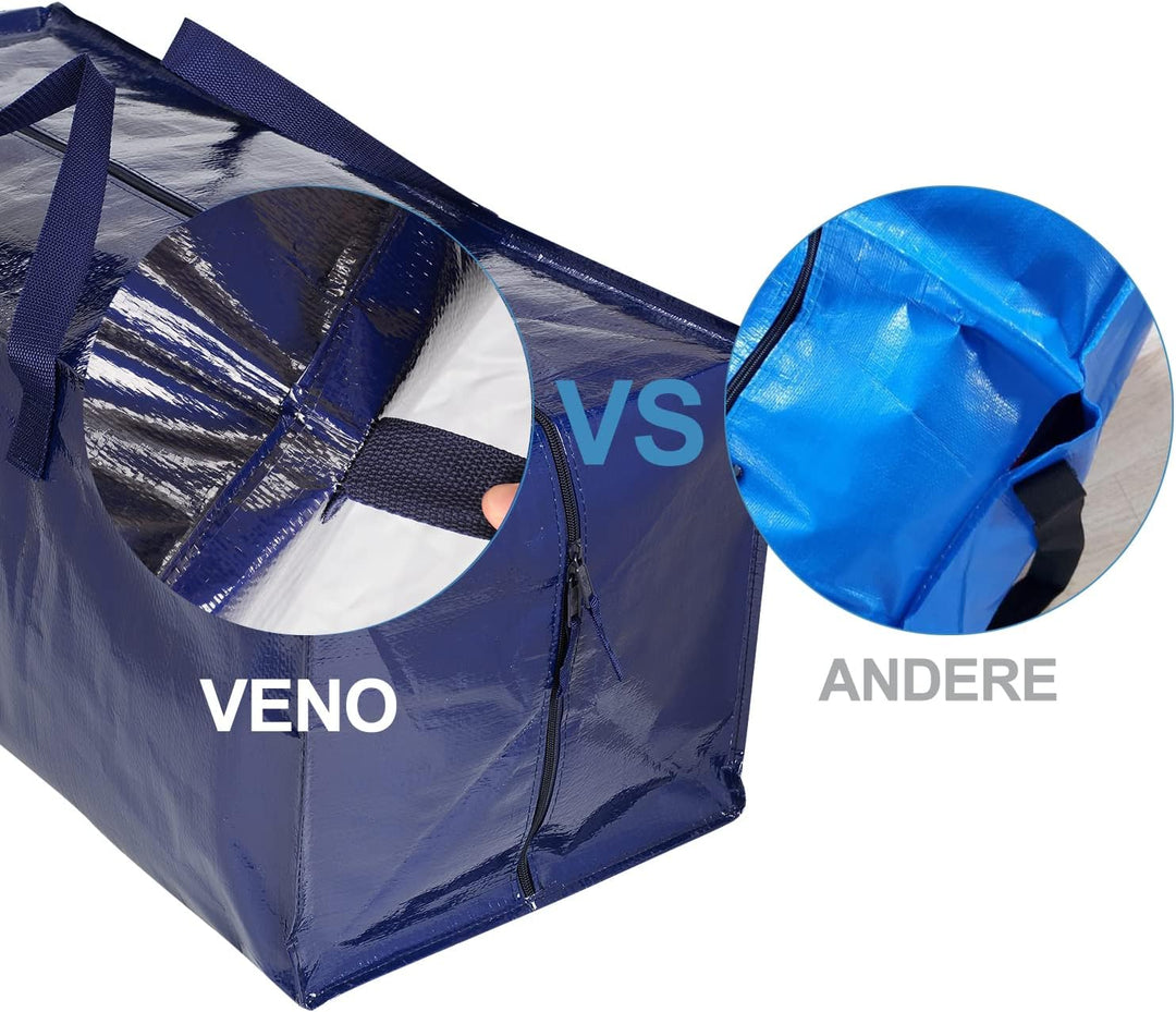 VENO 10-er Pack extra grosse Umzugstaschen mit Rucksackgurten, Umzugshelfer, starke Griffe und Reiss