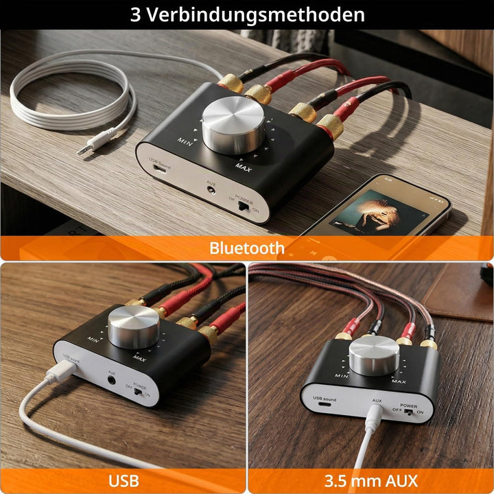 QWORK® Mini Verstärker Bluetooth, Digital Power Amplifier HiFi Stereo Verstärker 50W × 2, Bluetooth