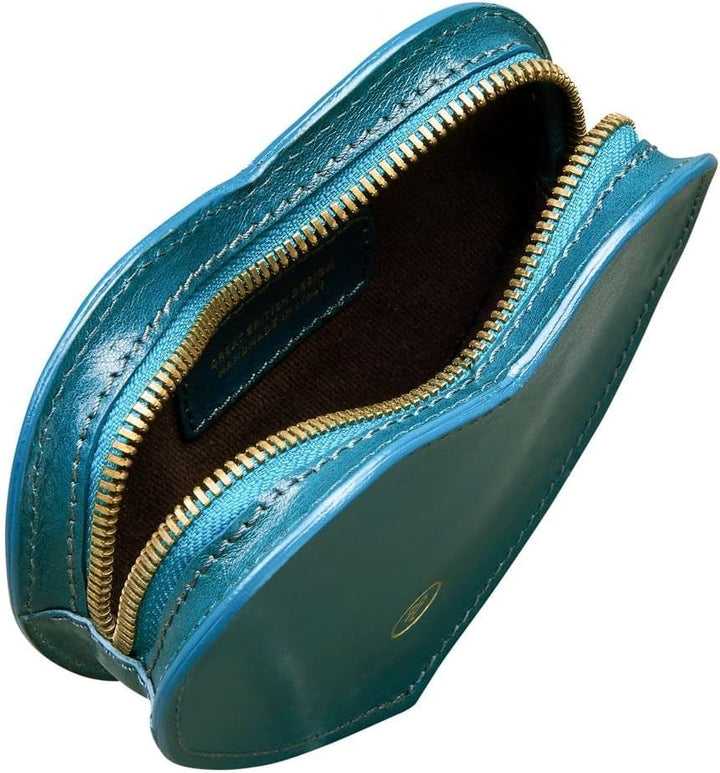 Maxwell Scott Herzförmiges Damen Leder Handtaschenetui MirabellaL in Petrol Blau, Petrol Blau