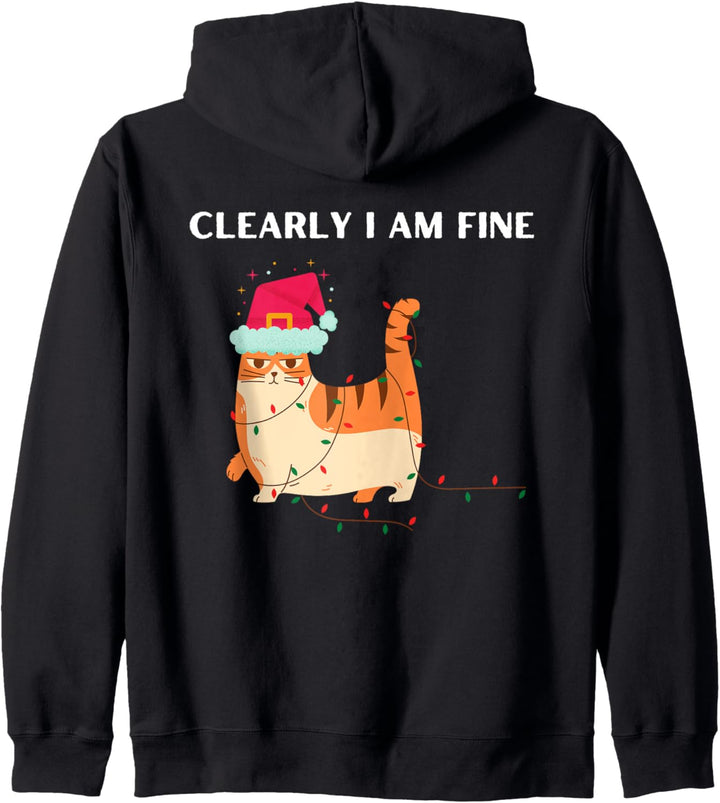 I'm Fine Everythings Fine Lustige Weihnachtsbeleuchtung Katze Kapuzenjacke