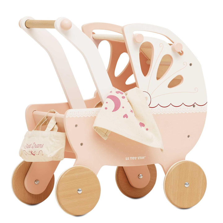 Le Toy Van – Pädagogisches Rollenspiel schöner Puppenkinderwagen „Süsse Träume“ aus Holz | Für Mädch