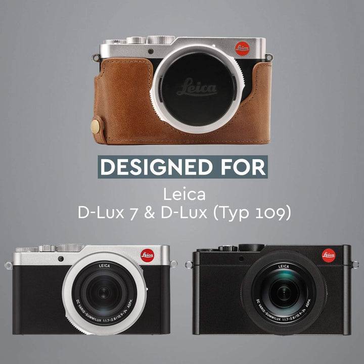 MegaGear Ever Ready Echtleder Kameratasche mit Trageriemen kompatibel mit Leica D-Lux 7 Braun, Braun