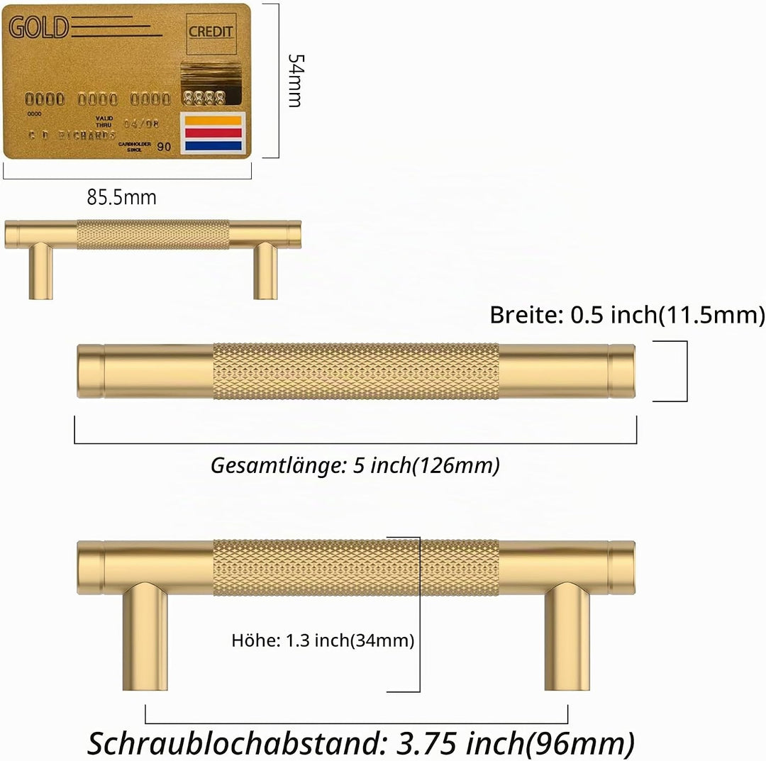 Amerdeco 10 Stück Champagner Bronze Schrankgriffe 96mm Lochabstand, Aluminium Griffe für Küchenschrä