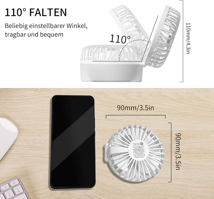 Handventilator mit Kühlen Nebel,Tragbarer Mini Ventilator USB-Aufladbar,5 Geschwindigkeiten,Faltbare