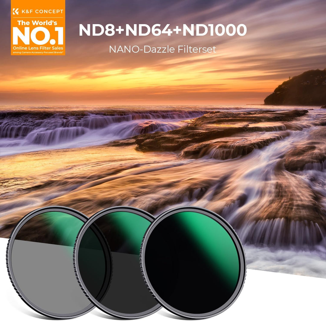 K&F Concept Nano D-Serie ND Filterset 77mm ND8+ND64+ND1000 Filter Neutral Graufilter Set, 77mm