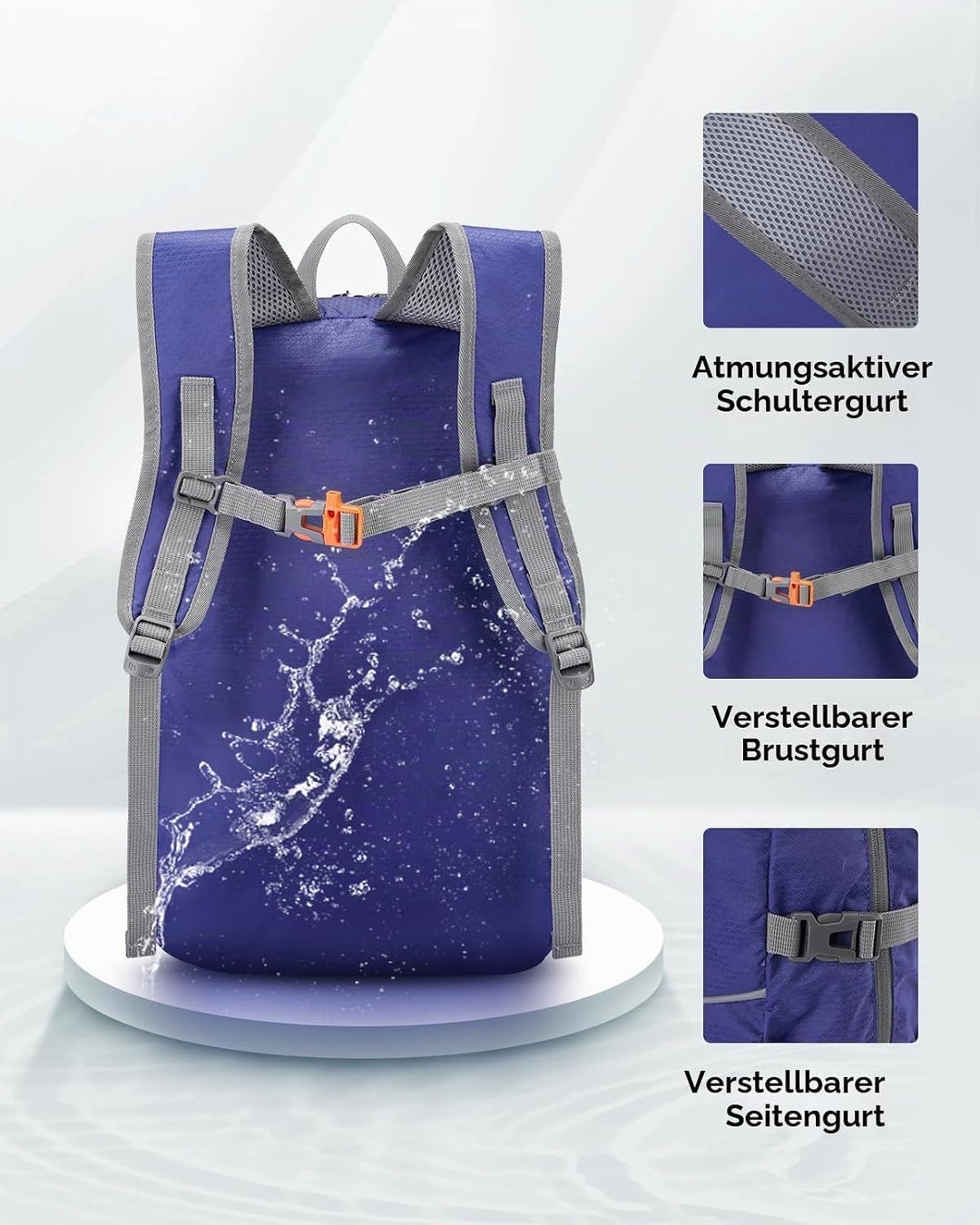 WATERFLY Faltbarer Rucksack Ultraleicht Wanderrucksack: 25L Leichter Tagesrucksack Sportlich Packabl