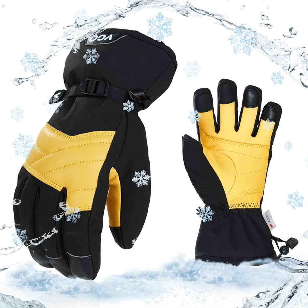 Vgo... 1Paar Skihandschuhe für Männer & Frauen, Winter Outdoor Handschuhe, Wasserdicht, Rindsleder,