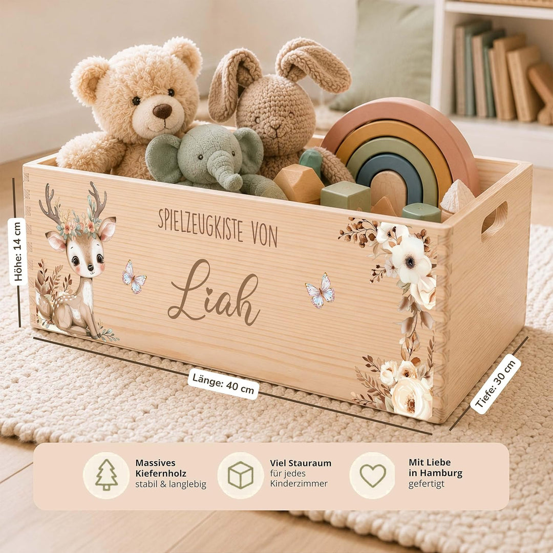Kidsmood - Spielzeugkiste aus Holz mit Wunschnamen | Aufbewahrungsbox Kinder Spielzeug & Bücher | Pr