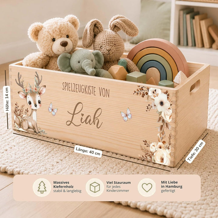 Kidsmood - Spielzeugkiste aus Holz mit Wunschnamen | Aufbewahrungsbox Kinder Spielzeug & Bücher | Pr