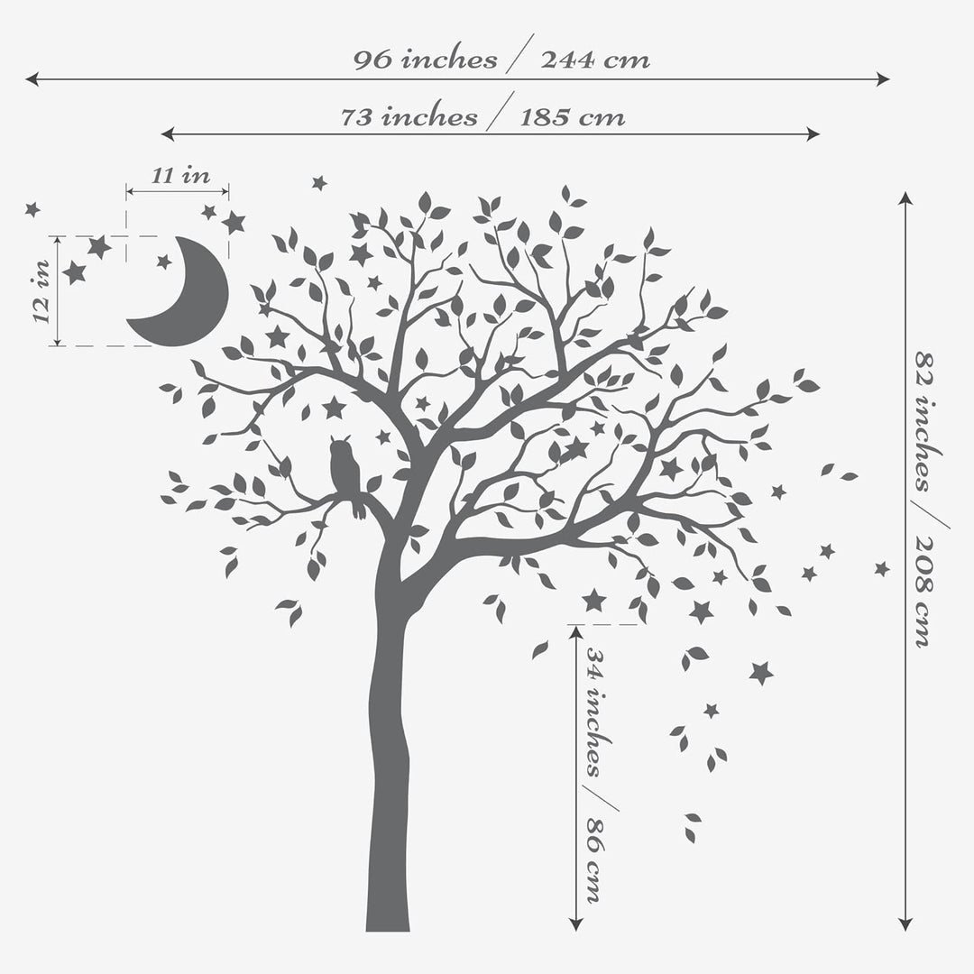 Studio Quee Grosser Baum Wandaufkleber mit Eule, Mond und Sternen Kinderzimmer Wandbild Dekoration 0