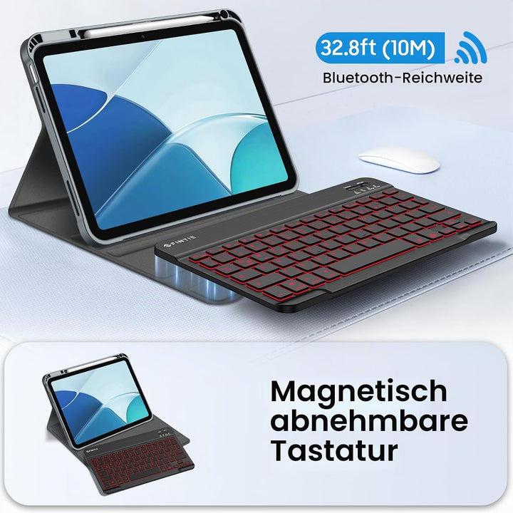 Fintie Tastatur Hülle für iPad 10. Generation 2022 (10.9 Zoll), Keyboard Case mit 7-farbig Beleuchte