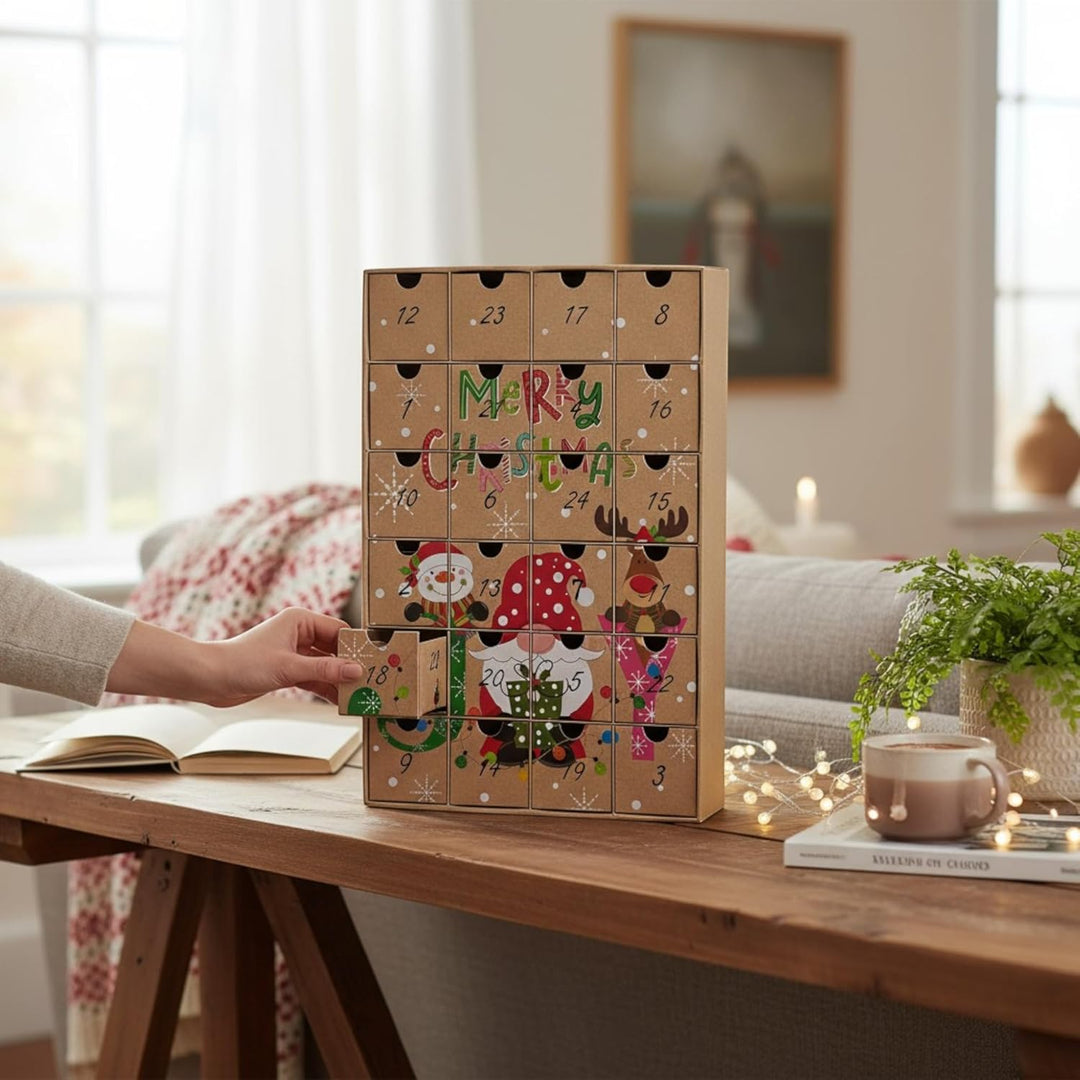 MIJOMA Adventskalender „JOY“ – 24 Boxen zum Befüllen – Wiederverwendbar aus Karton – Weihnachtskalen