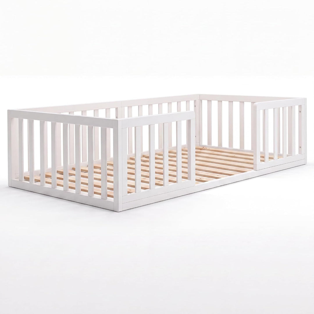 roba Montessori Bodenbett 70x140 cm weiss mit Rausfallschutz &amp; Lattenrost | Montessori Kinderbett •