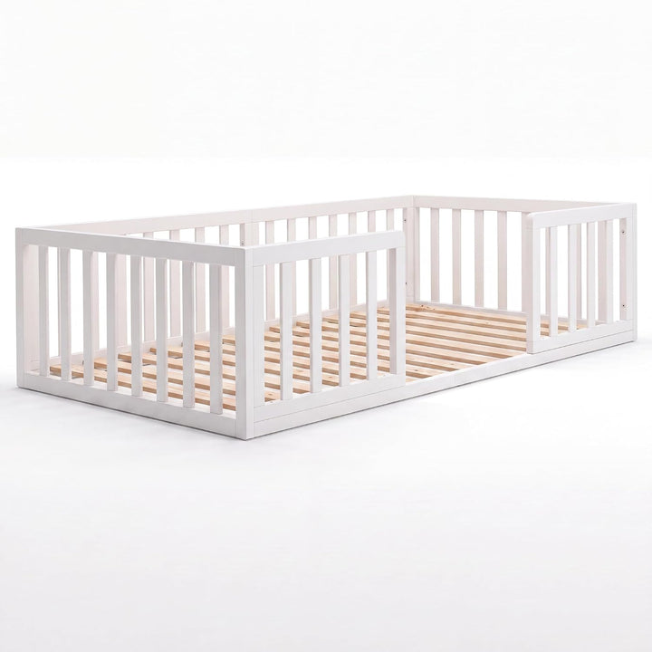 roba Montessori Bodenbett 70x140 cm weiss mit Rausfallschutz &amp; Lattenrost | Montessori Kinderbett •