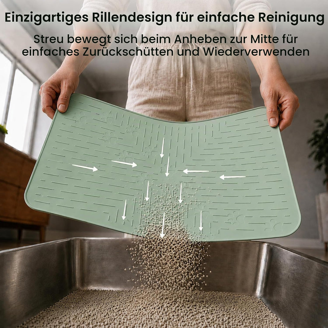 OHMO Katzenklo Matte aus Premium-Silikon 60x40cm, wasserdicht und BPA-frei Katzentoilettenmatte, ein