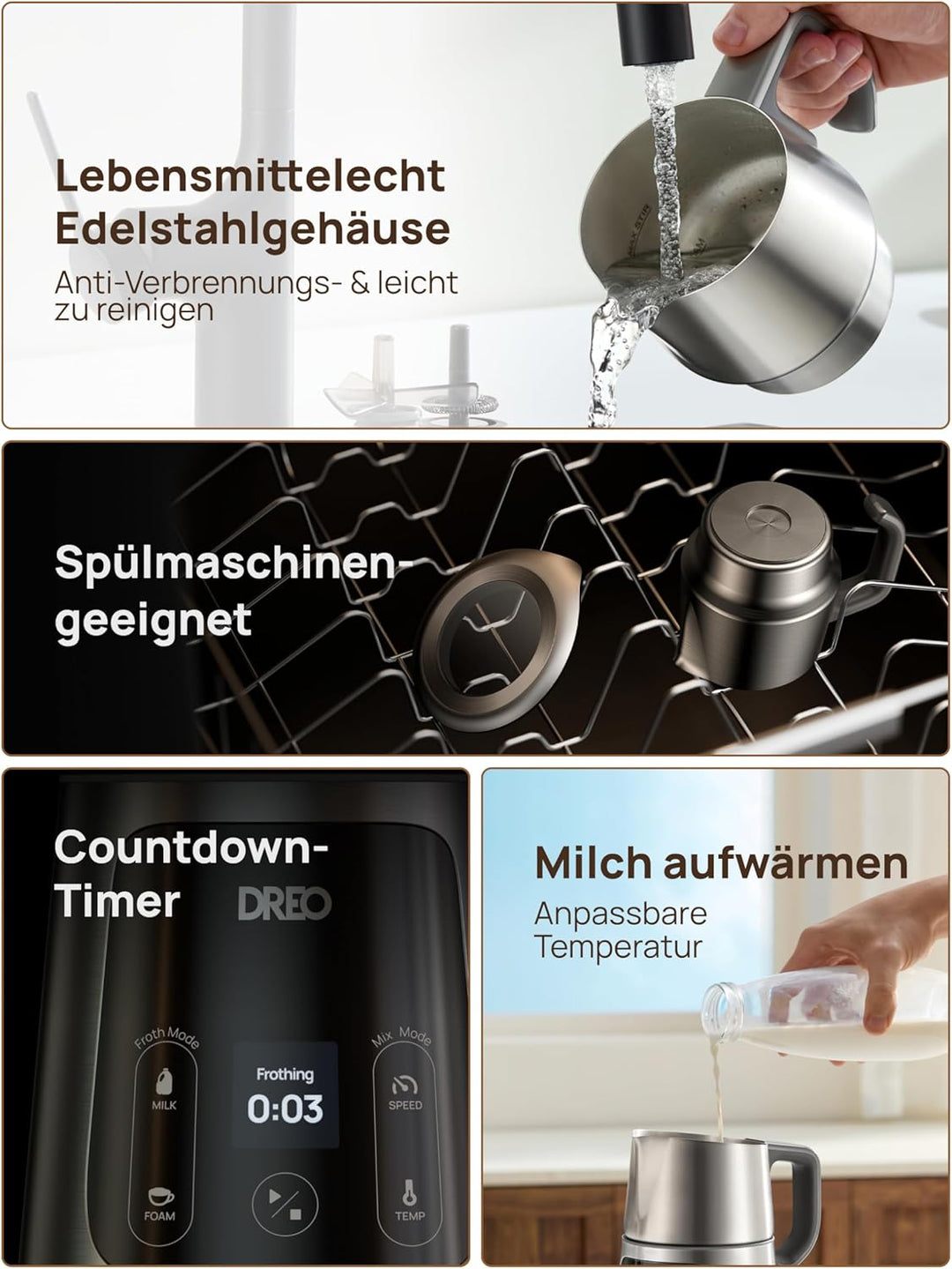 Dreo Milchaufschäumer Elektrisch [Verbessert], All-in-1 450ml Elektrischer Milchschäumer für Latte,