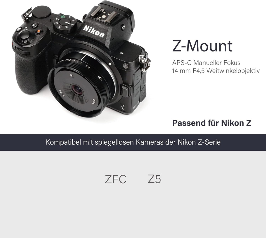 AstrHori 14 mm F4,5 Ultraweitwinkelobjektiv Manuelles APS-C-Objektiv Starke Anti-Verzerrung Kompatib