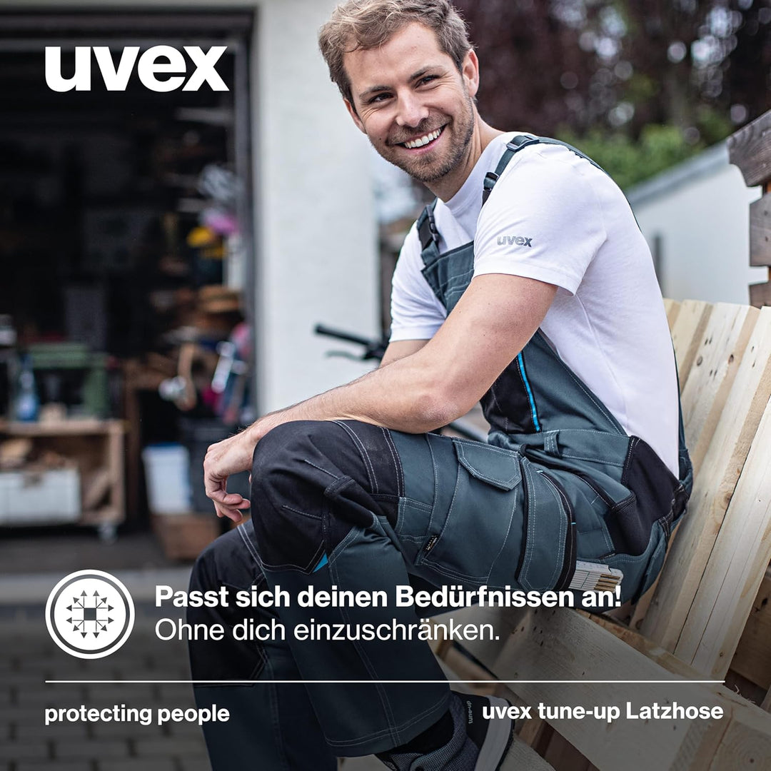 Uvex Tune-up Lange Herren-Arbeitshose - Lange Latzhose mit Knietaschen, 44 Blau