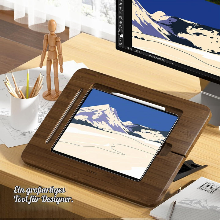 AFOOYO Bambus-Tablet-Ständer – tragbar und verstellbar, 5 Winkel, Laptop-Erhöhung, Buch-Leseständer,