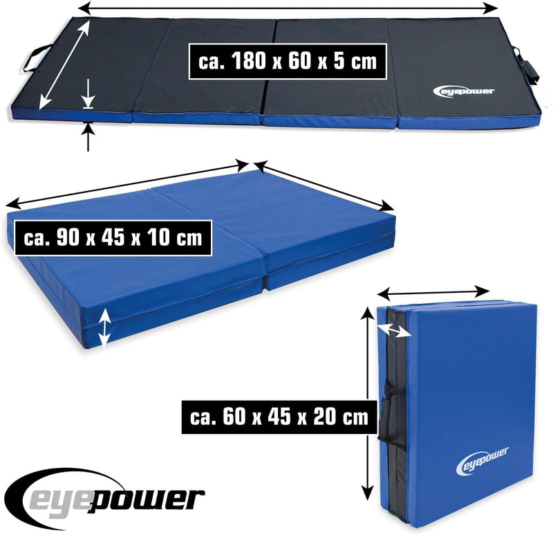 eyepower 180x60 Klappbare Turnmatte für Zuhause - Gymnastikmatte Dicke 5cm - Weichbodenmatte Akrobat