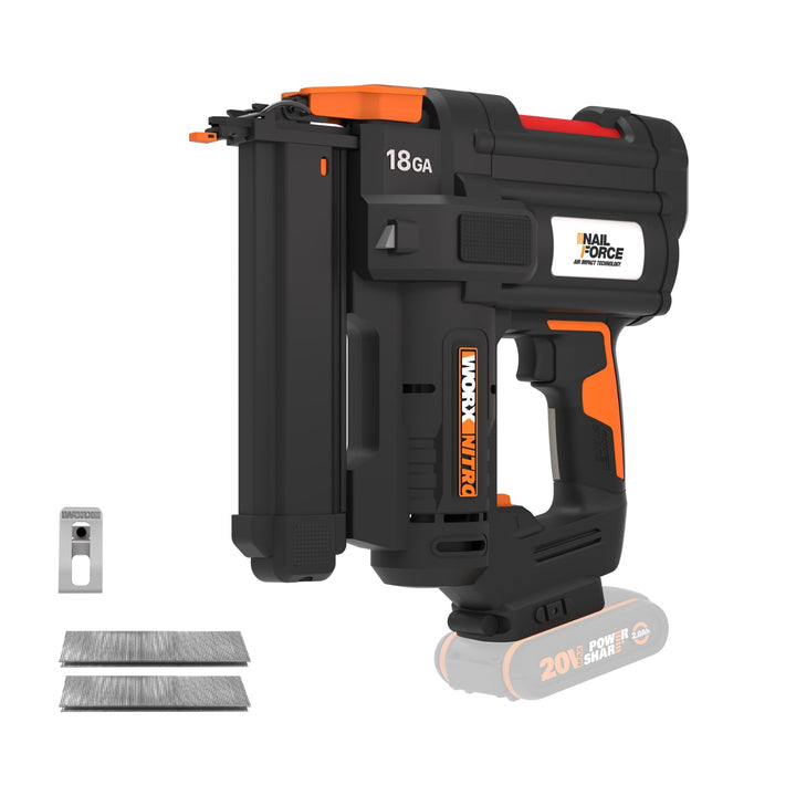 WORX WX844.9 NITRO 20V 18GA Akku-Tacker - 80 Klammern/min Schiessen – für Klammern 19-40 mm - elektr
