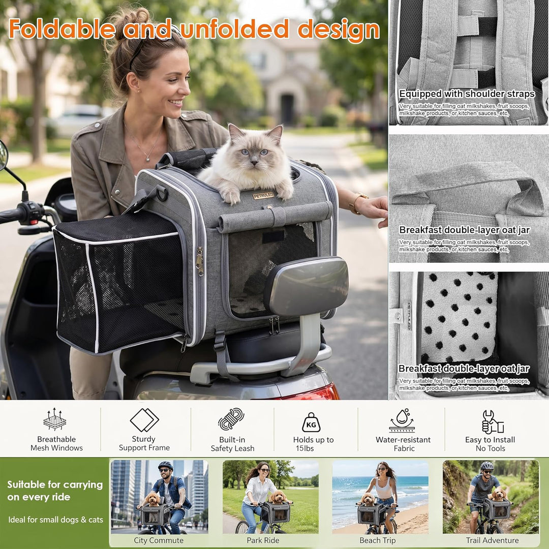 Hundefahrradkorb, Erweiterbarer, Weicher Fahrradtransportrucksack mit 4 Mesh-Fenster, 4 Offenen Türe