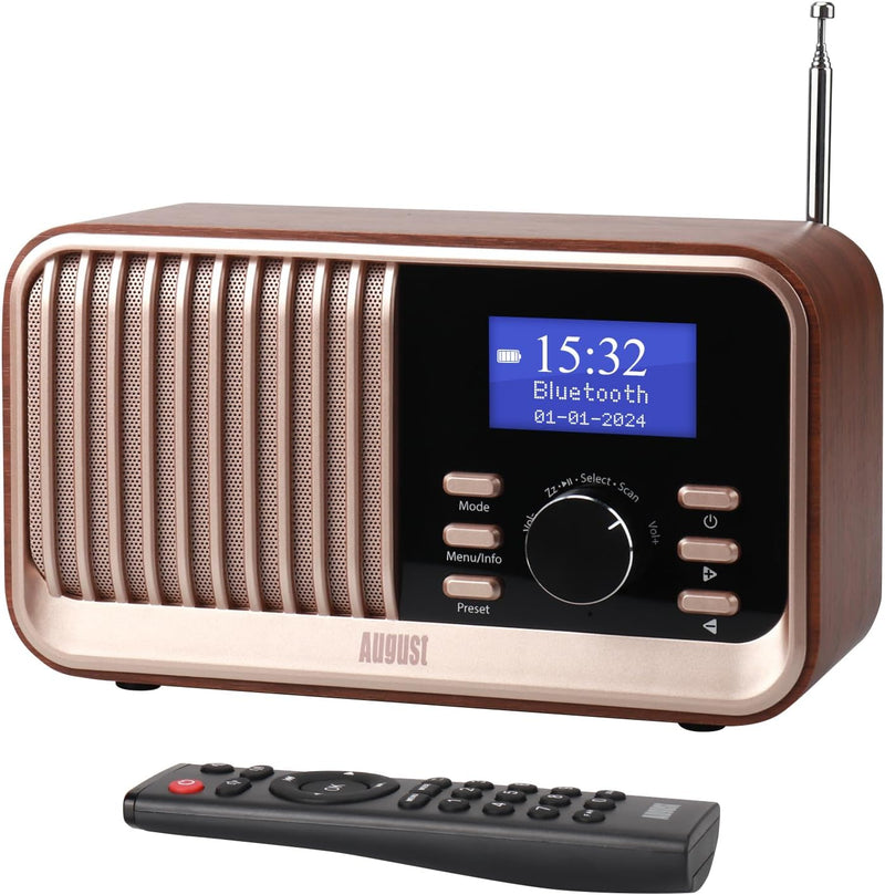 Wiederaufladbares DAB+/FM Radio Dual Wecker-August MB450K-Nostalgie tragbares Küchenradio mit 60 Pre