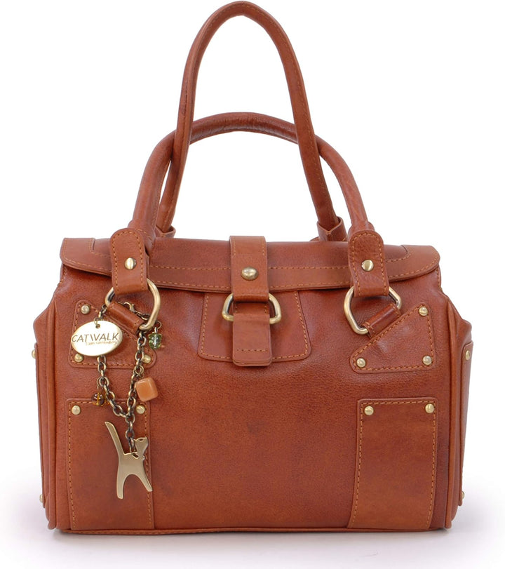Catwalk Collection Handbags - Leder - Umhängetasche/Ledertragetasche/Henkeltasche - CLAUDIA Hellbrau