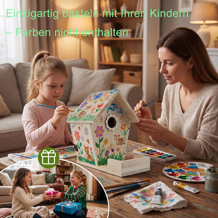 Vogelhaus Bausatz aus unbehandeltem Holz – Vogelhaus zum Bemalen für Kinder, Nistkasten & Futterstat