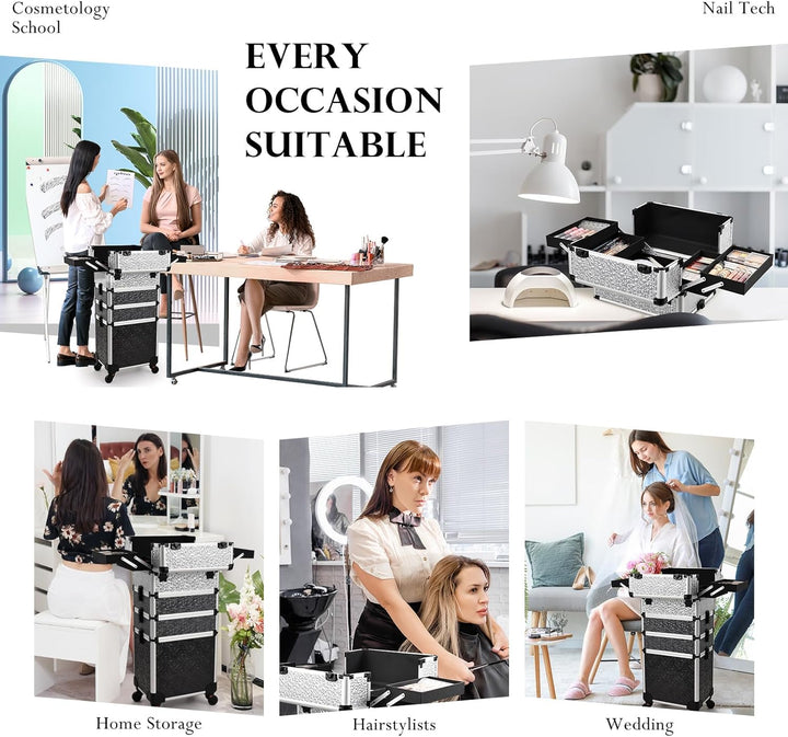 Kosmetik Trolley 4 in 1 Kosmetikkoffer Trolley Make up Koffer Gross Friseurkoffer mit Rollen Schmink