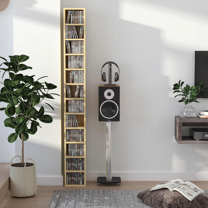 HOMCOM 204 CD-Regal schmal 12 Ebenen 175 cm, Eichenfarbe | Hohes Aufbewahrungsregal, Aufbewahrungstu