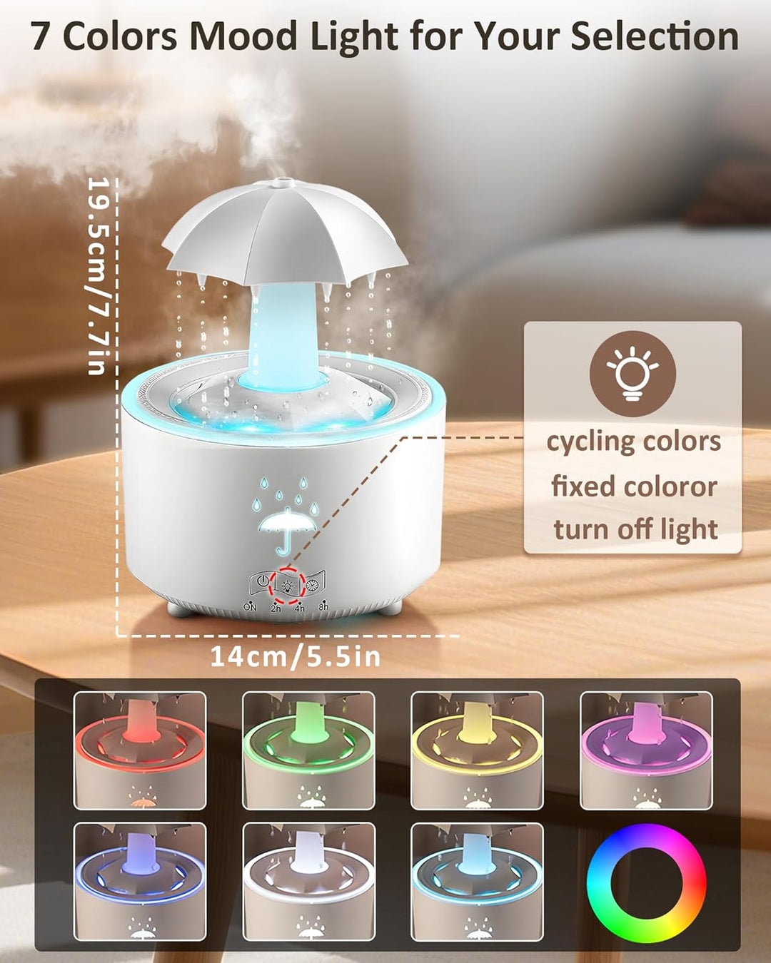 Luftbefeuchter Schlafzimmer 300ML, Aroma Diffuser Rotierender Regentropfen Humidifier Luft, 7-Farben