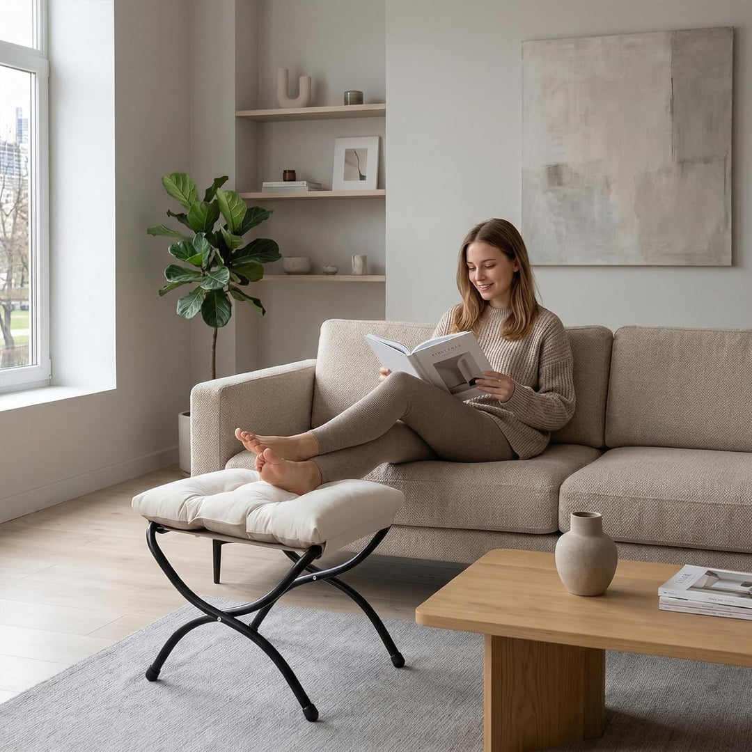 HollyHOME Fusshocker Fussstütze Klapphocker, Faltbar Sitzhocker mit Metallbeinen, Abnehmbar Gepolste