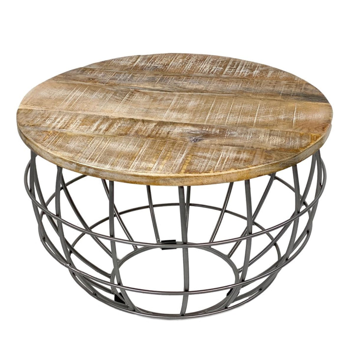 Couchtisch Wohnzimmer-Tisch rund ø 55 cm Beistelltisch Metall Gestell Tischplatte Holz massiv Farbe