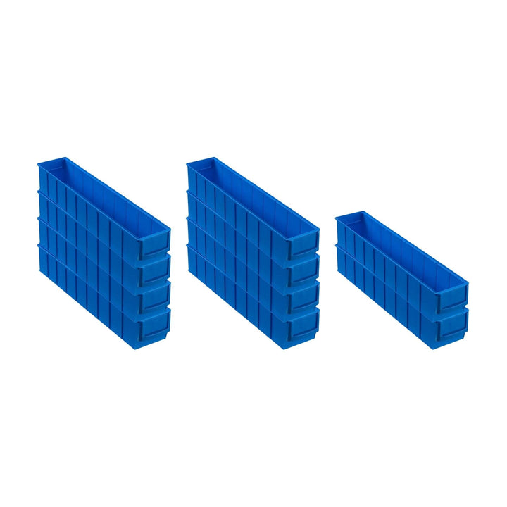 SparSet 10x Blaue Industriebox 500 S | HxBxT 8,1x9,1x50cm | 2,8 Liter | Sichtlagerkasten, Sortiments